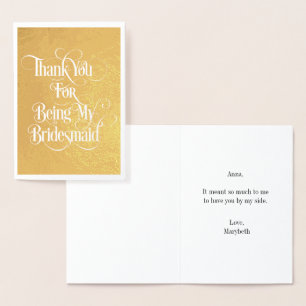 Tarjeta Con Relieve Metalizado Bridesmaid Gracias Tarjeta De Relieve metalizado d