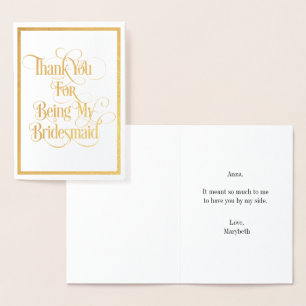 Tarjeta Con Relieve Metalizado Bridesmaid Gracias Tarjeta De Relieve metalizado d