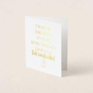 Tarjeta Con Relieve Metalizado Bridezilla Muy graciosa dama de honor