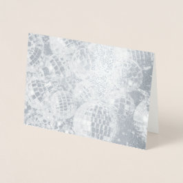 Tarjeta Con Relieve Metalizado Brillante Disco Ball Ornamentos Plata