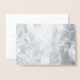 Tarjeta Con Relieve Metalizado Brillante Disco Ball Ornamentos Plata