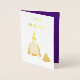 Tarjeta Con Relieve Metalizado Bruja de Halloween Rata y Escoba Personalizada