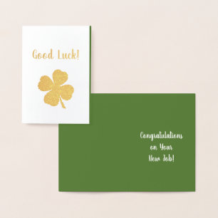 Tarjeta Con Relieve Metalizado Buena Suerte Felicitaciones Lucky Four Leaf Clover