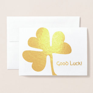 Tarjeta Con Relieve Metalizado ¡Buena Suerte!   Trébol Irlandés de Oro