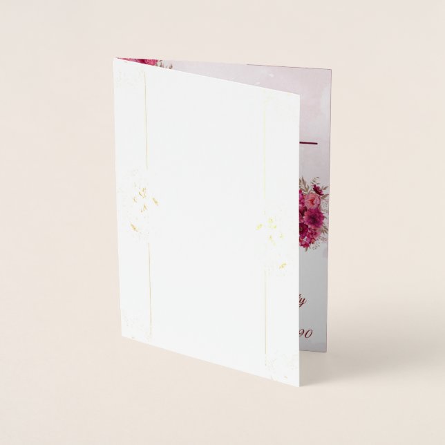 Tarjeta Con Relieve Metalizado Burgundy Pink Elegant Wedding (Anverso)