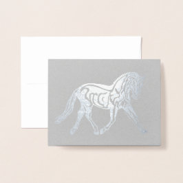 Tarjeta Con Relieve Metalizado Caballo de Dressage de Hoja de Plata