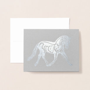 Tarjeta Con Relieve Metalizado Caballo de Dressage de Hoja de Plata
