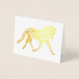 Tarjeta Con Relieve Metalizado Caballo de Dressage de Lámina de Oro