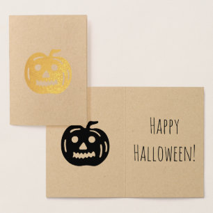 Tarjeta Con Relieve Metalizado Calabaza feliz de Halloween