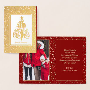 Tarjeta Con Relieve Metalizado Caligrafía de árbol de Navidad Fotos festividade