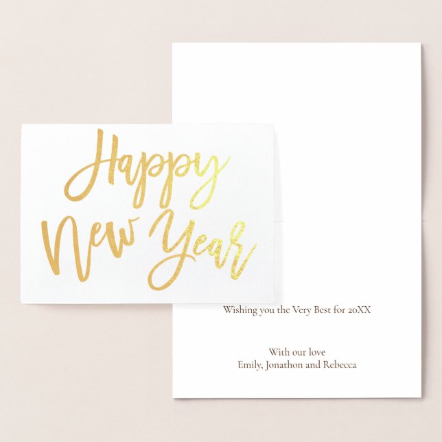 Tarjeta Con Relieve Metalizado Calligrafía Feliz Año Nuevo Real (Demostración)