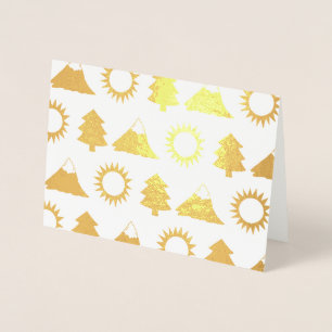 Tarjeta Con Relieve Metalizado Camping Senderismo Sun Mountain Tree Woods Al Aire