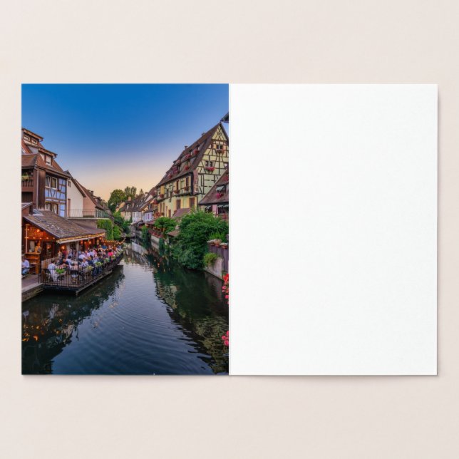 Tarjeta Con Relieve Metalizado Canal de agua de flores de Alsacia Francia (Interior)