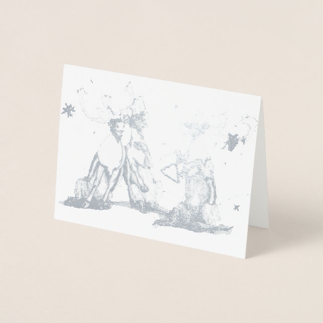 Tarjeta Con Relieve Metalizado Canto Caribou Whimsical Navidad vacaciones (Anverso)