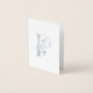 Tarjeta Con Relieve Metalizado Capital decorativo Botánico Medieval P