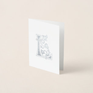 Tarjeta Con Relieve Metalizado Capital medieval decorativa botánica L