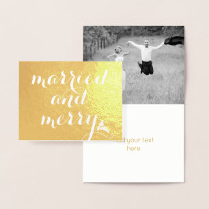 Tarjeta Con Relieve Metalizado Casados y merry - oro de los Navidades de las baya