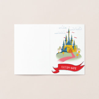 Tarjeta Con Relieve Metalizado Castillo de Fantasía con Texto Personalizado
