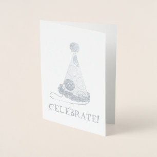 Tarjeta Con Relieve Metalizado ¡Celebren! Polka Fiesta de Punto Gorra Cumpleaños 