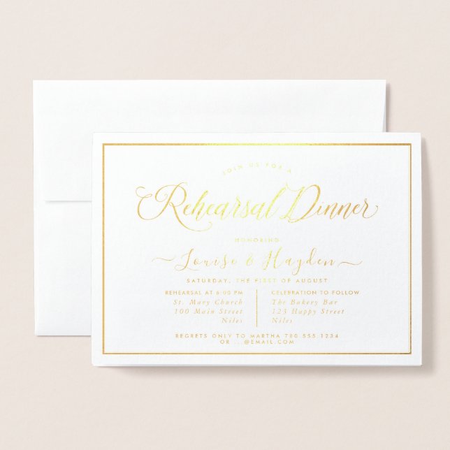 Tarjeta Con Relieve Metalizado Cena de ensayo elegante, Relieve metalizado dorado (Anverso con sobre)