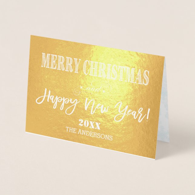 Tarjeta Con Relieve Metalizado Charm Merry Christmas Happy New Year Family Photo (Anverso)