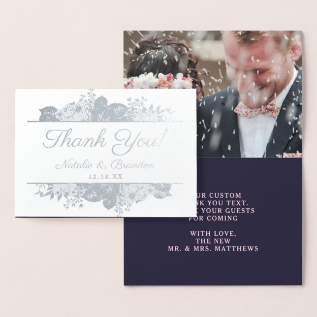 Tarjeta Con Relieve Metalizado Charm Parisian Gracias Boda Photo Silver (Demostración)