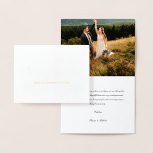 Tarjeta Con Relieve Metalizado Chic Elegante de Boda Agradecido Foto para Siempre