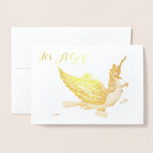 TARJETA CON RELIEVE METALIZADO CHICA GOLD STORK BABY SHOWER