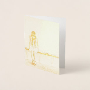 Tarjeta Con Relieve Metalizado Chica preocupado