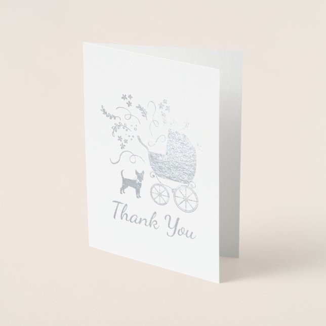 Tarjeta Con Relieve Metalizado Chihuahua Perro Baby Shower Blue Boy (Anverso)