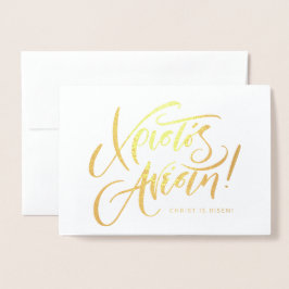 Tarjeta Con Relieve Metalizado Christos Anesti Cristo ha resucitado Pascua griega