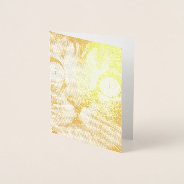 Tarjeta Con Relieve Metalizado Cierre de gato con ojos amarillos (Anverso)