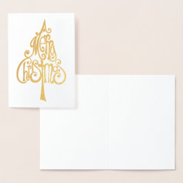 Tarjeta Con Relieve Metalizado Cita del árbol de navidad de Feliz