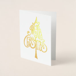 Tarjeta Con Relieve Metalizado Cita del árbol de navidad de Feliz