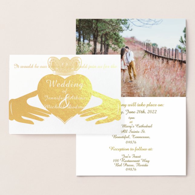Tarjeta Con Relieve Metalizado Claddagh Ring Wedding Invitation Gold (Demostración)