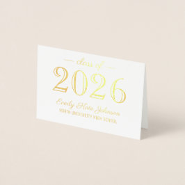 Tarjeta Con Relieve Metalizado Clase de 2023 Elegante Graduación Gracias Oro