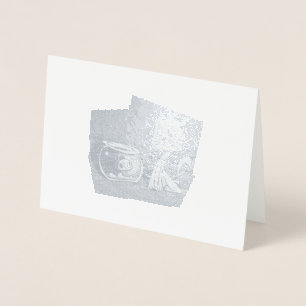 Tarjeta Con Relieve Metalizado Clipart de petanca de gato y peces