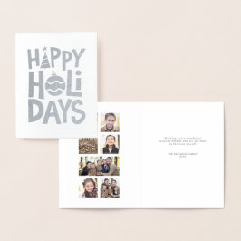 Tarjeta Con Relieve Metalizado Collage de fotos divertidas de Happy Holidays pers