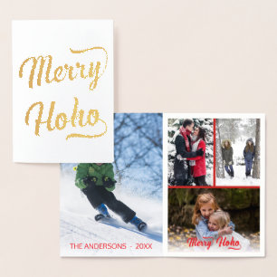Tarjeta Con Relieve Metalizado Collage Merry Ho Red navidad