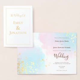 Tarjeta Con Relieve Metalizado Colores de agua Verde azulada azul rosado Confetti