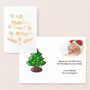 Tarjeta Con Relieve Metalizado Come, Bebe y Alégrate, Navidad, ZSSPG