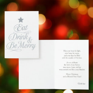 Tarjeta Con Relieve Metalizado Comer, beber y ser Navidades elegantes