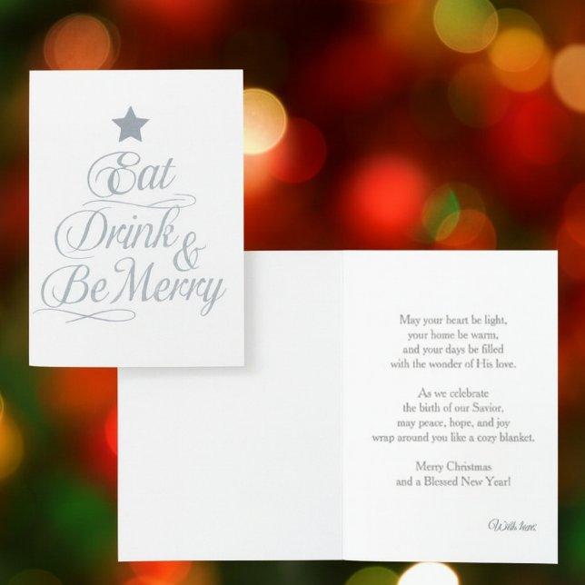 Tarjeta Con Relieve Metalizado Comer, beber y ser Navidades elegantes (Subido por el creador)