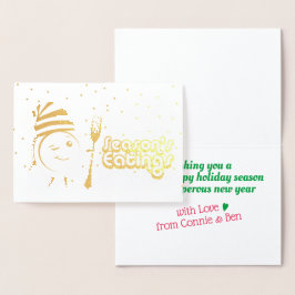 Tarjeta Con Relieve Metalizado Comidas de temporada Navidades de platos retro com