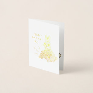 Tarjeta Con Relieve Metalizado Conejito Lindo Sosteniendo Su Zanahoria