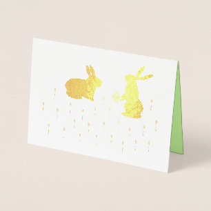 Tarjeta Con Relieve Metalizado Conejitos de Pascua y Narcisos Personalizados
