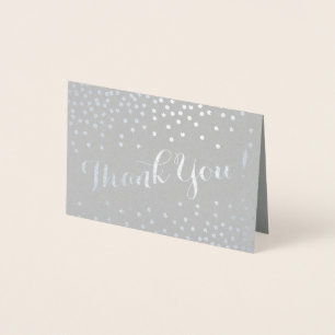 Tarjeta Con Relieve Metalizado Confetti plateado puntos modernos gracias gris