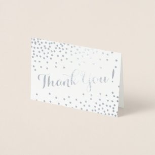 Tarjeta Con Relieve Metalizado Confetti plateado puntos modernos gracias gris