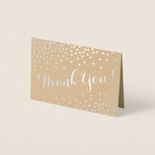 Tarjeta Con Relieve Metalizado Confetti plateado puntos modernos Gracias Kraft