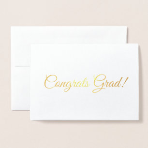 Tarjeta Con Relieve Metalizado Congrats grad oro script caligrafía simple
